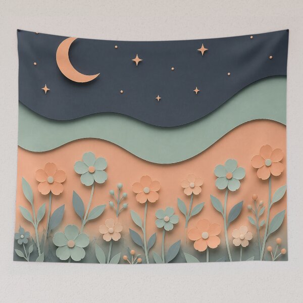 Item preview, Paper Cut Moonlit Garden — Peach Sage Green Celestial Floral designed and sold by Aureva Arts Shop.
