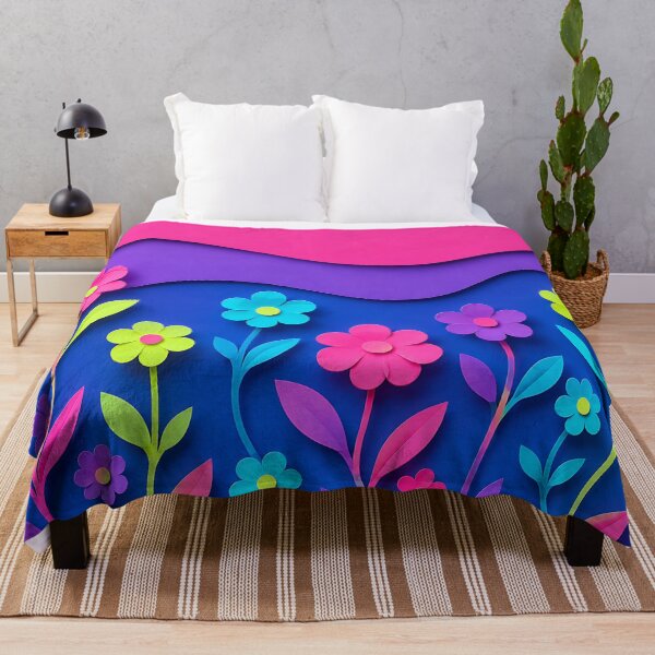 Item preview, Paper Cut Floral Scene — Neon Pink Purple Blue Botanical Art designed and sold by Aureva Arts Shop.