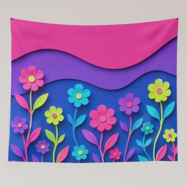 Item preview, Paper Cut Floral Scene — Neon Pink Purple Blue Botanical Art designed and sold by Aureva Arts Shop.