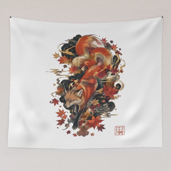 Item preview, Autumn Fox Spirit | Japanese Kitsune Folklore Art with Maple Leaves designed and sold by kaxymax.