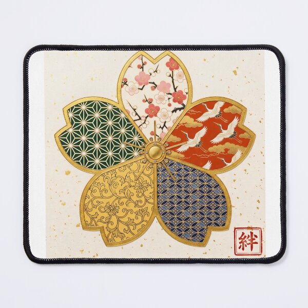 Item preview, Kizuna — Japanese Cherry Blossom Crest Art Print | Plum Blossom & Crane Kamon Pattern designed and sold by KimonoKotoba.