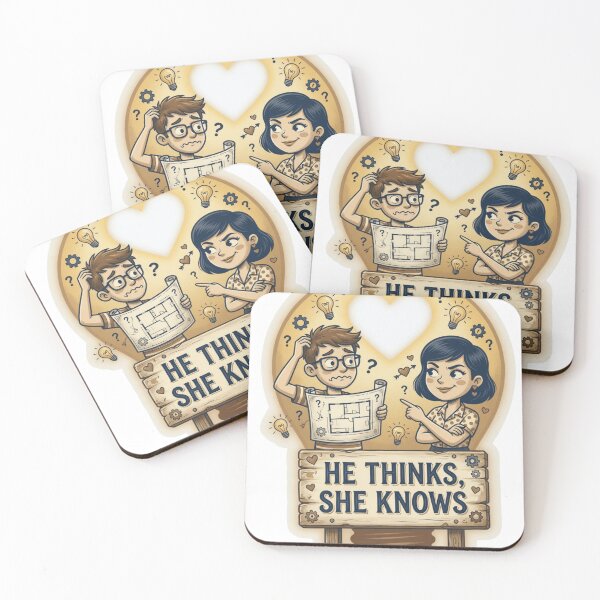 Item preview, He Thinks She Knows Funny Couple Sticker designed and sold by Imaginarium of Chaos falcon88 .