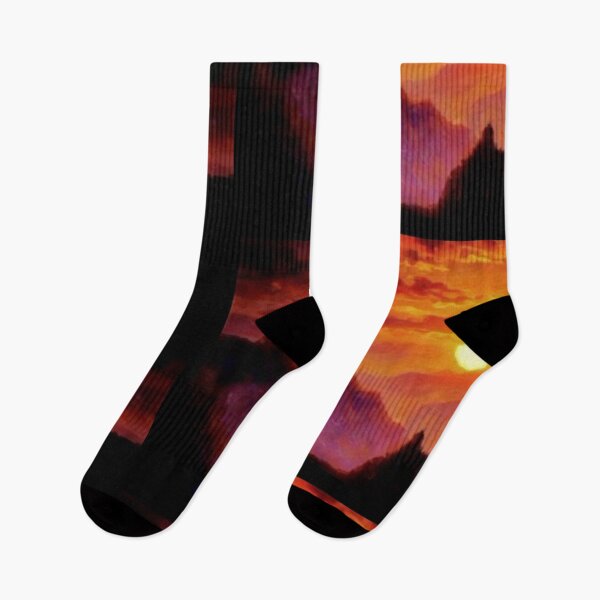 Item preview, Sunset Mountain Landscape – Aesthetic Nature Art Print designed and sold by Wanderers of the feed.