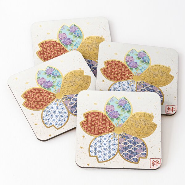 Item preview, Kizuna — Japanese Cherry Blossom Crest Art Print | Hydrangea & Phoenix Kamon Pattern designed and sold by KimonoKotoba.