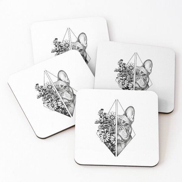 Item preview, French Bulldog Floral Geometric Line Art | Minimalist Dotwork Dog Illustration designed and sold by shallia.