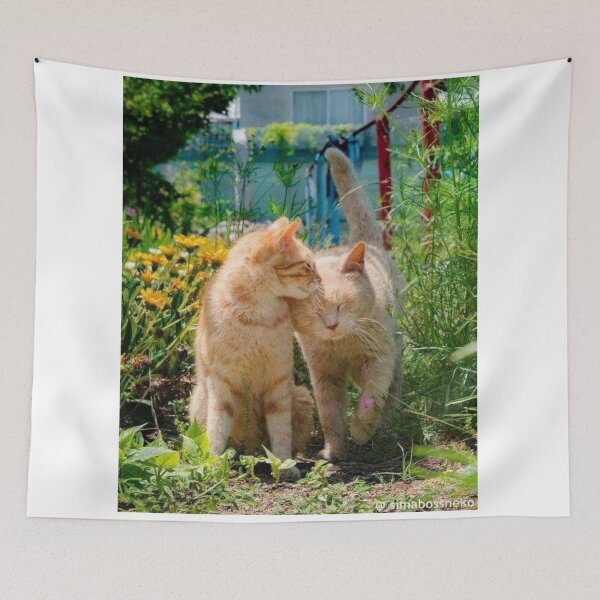 Item preview, Two Loving Cats in a Sunny Garden – Heartwarming Feline Friendship | Cute Nature Cat Wall Art designed and sold by Jesus-istheway.
