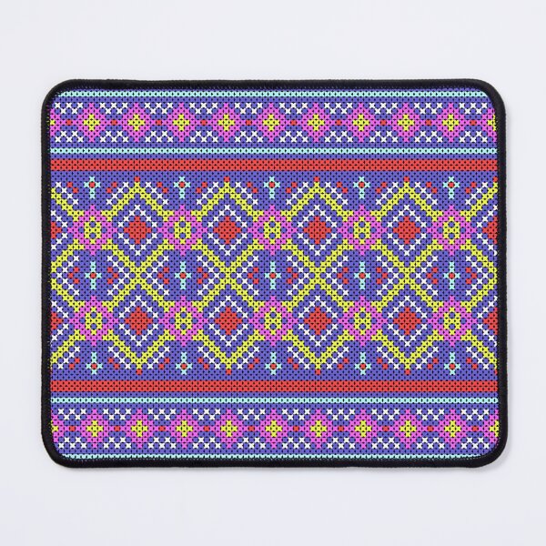 Item preview, Colorful cross stitch embroidery pattern featuring vibrant tribal geometric diamonds and ethnic folk in purple, yellow, pink, red and blue. designed and sold by Nengsang.