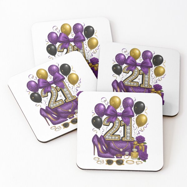 Item preview, 21st Birthday Purple Gold Balloons  designed and sold by DigiAngDesigns.