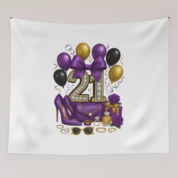 Item preview, 21st Birthday Purple Gold Balloons  designed and sold by DigiAngDesigns.