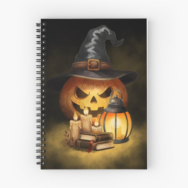 Item preview, Halloween decorations with a pumpkin, candles, a lantern, and books on a dark background designed and sold by Ms. Iryna.