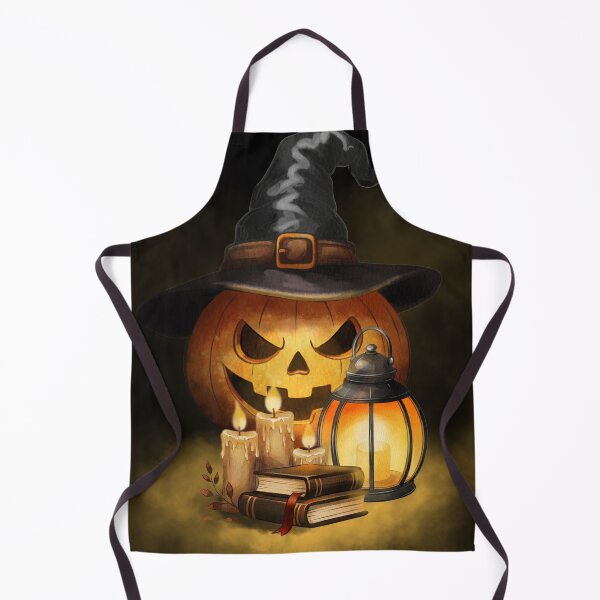 Item preview, Halloween decorations with a pumpkin, candles, a lantern, and books on a dark background designed and sold by Ms. Iryna.