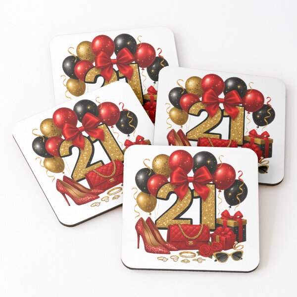 Item preview, 21st Birthday Red Gold Balloons  designed and sold by DigiAngDesigns.
