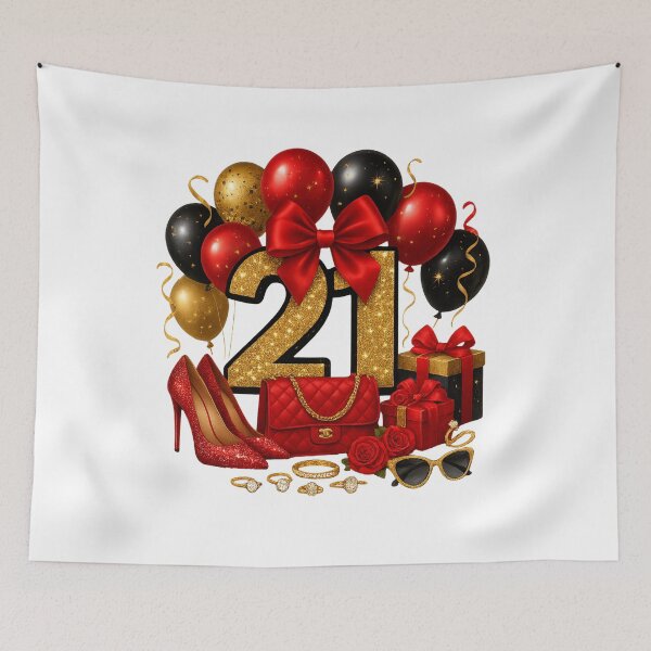 Item preview, 21st Birthday Red Gold Balloons  designed and sold by DigiAngDesigns.