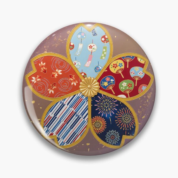 Item preview, Matsuri — Japanese Cherry Blossom Crest Art Print | Wind Chime & Goldfish Festival Pattern designed and sold by KimonoKotoba.