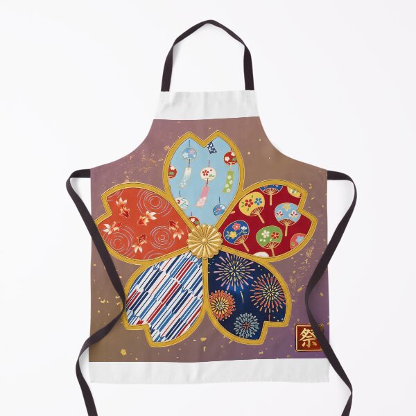 Item preview, Matsuri — Japanese Cherry Blossom Crest Art Print | Wind Chime & Goldfish Festival Pattern designed and sold by KimonoKotoba.