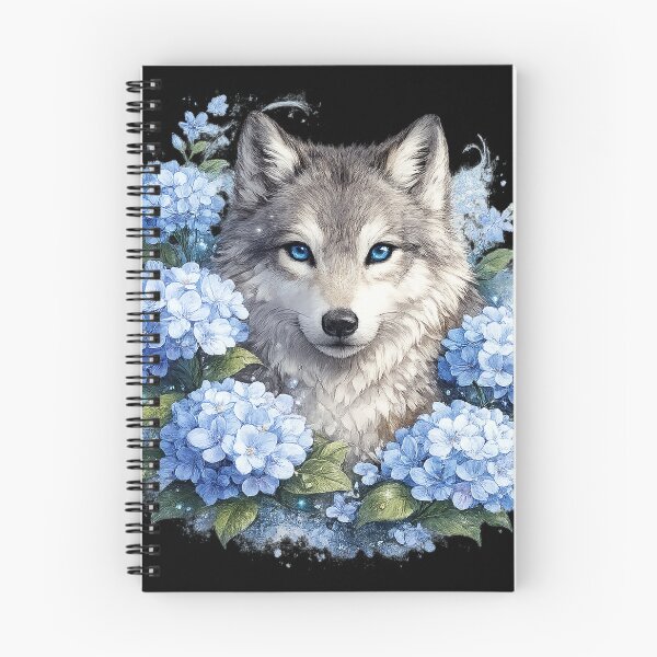 Item preview, Blue-eyed wolf in a sea of gentle hydrangeas designed and sold by No-No-Name.