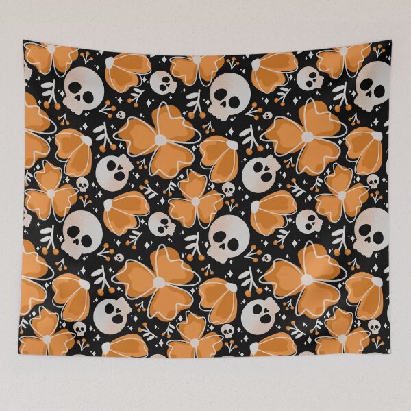Item preview, Skulls and Stars in Wildflower Meadow in Orange designed and sold by studioaudrea.
