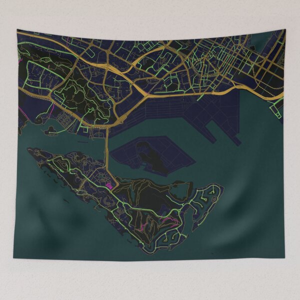 Item preview, Brani Island Singapore Map – Minimalist Urban Cartography | Midnight City Street Map Art Print designed and sold by Aurelux_24.