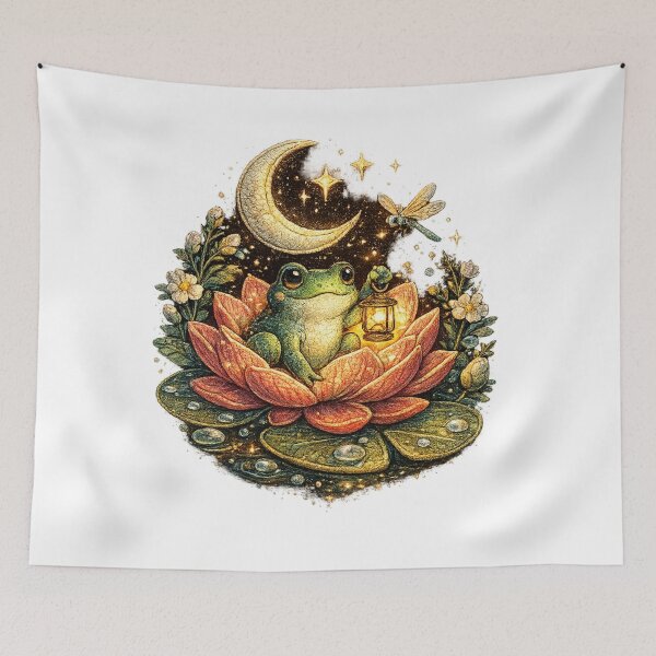 Item preview, Moonlit Frog Lantern Lotus Garden designed and sold by Mosslume Studio.