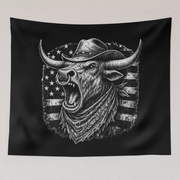 Item preview, Roaring American Longhorn Bull Cowboy Hat American Flag Patriotic Western Art designed and sold by FREENATION2026.
