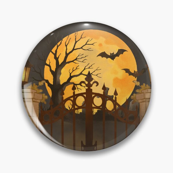 Item preview, Haunted gate with bats and a large moon seen during Halloween night designed and sold by Ms. Iryna.