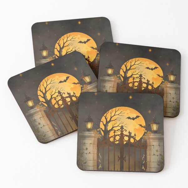 Item preview, Haunted gate with bats and a large moon seen during Halloween night designed and sold by Ms. Iryna.