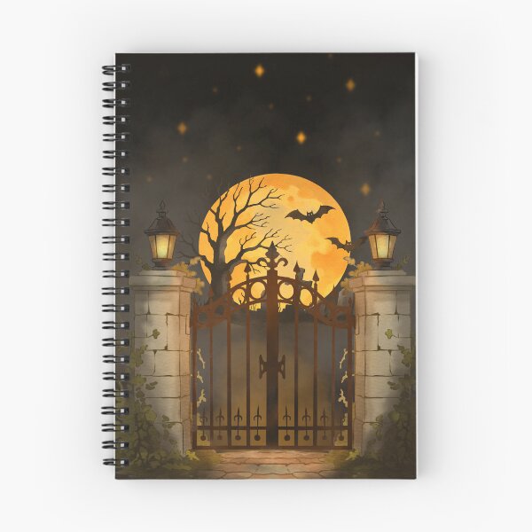 Item preview, Haunted gate with bats and a large moon seen during Halloween night designed and sold by Ms. Iryna.