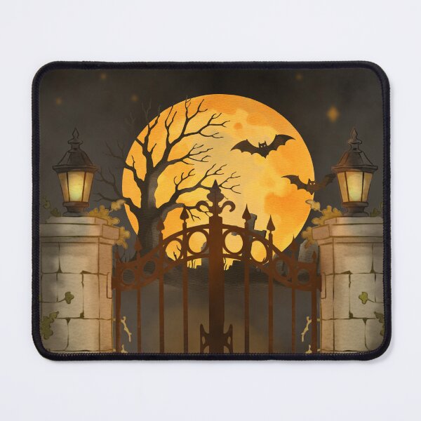 Item preview, Haunted gate with bats and a large moon seen during Halloween night designed and sold by Ms. Iryna.