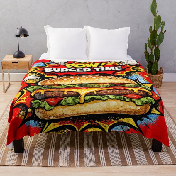 Item preview, POW Burger Time: Comic Book Style Cheeseburger Pop Art Retro Explosion designed and sold by irfanshikh.