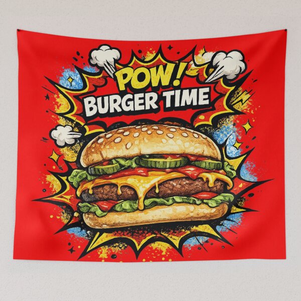 Item preview, POW Burger Time: Comic Book Style Cheeseburger Pop Art Retro Explosion designed and sold by irfanshikh.