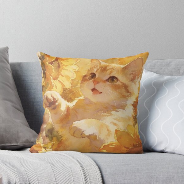 Item preview, Cute Orange Kitten Among Sunflowers – Warm Watercolor Cat Art designed and sold by Jesus-istheway.