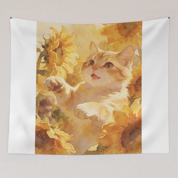 Item preview, Cute Orange Kitten Among Sunflowers – Warm Watercolor Cat Art designed and sold by Jesus-istheway.