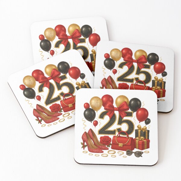 Item preview, 25th Birthday Red Gold Balloons  designed and sold by DigiAngDesigns.