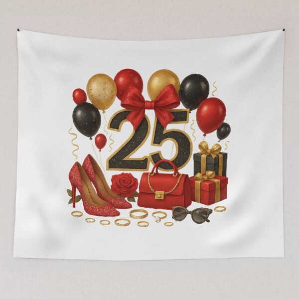 Item preview, 25th Birthday Red Gold Balloons  designed and sold by DigiAngDesigns.