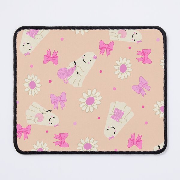 Item preview, Cute Crochet Ghost Halloween Fabric with Pink Bows Daisies and Yarn designed and sold by hayleyhackler.