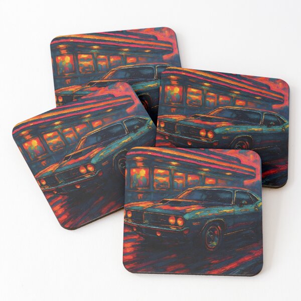 Item preview, Neon Nostalgia Retro Plymouth Cuda Oil Painting - Classic Art designed and sold by Dhenin Studio.