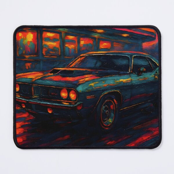 Item preview, Neon Nostalgia Retro Plymouth Cuda Oil Painting - Classic Art designed and sold by Dhenin Studio.