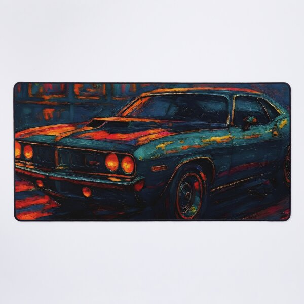 Item preview, Neon Nostalgia Retro Plymouth Cuda Oil Painting - Classic Art designed and sold by Dhenin Studio.