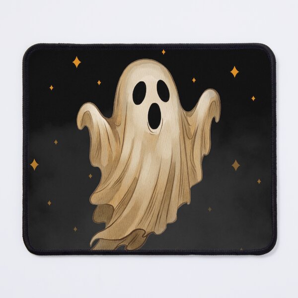 Item preview, Ghost floats above graveyard with full moon and bats in night sky during Halloween celebration designed and sold by Ms. Iryna.