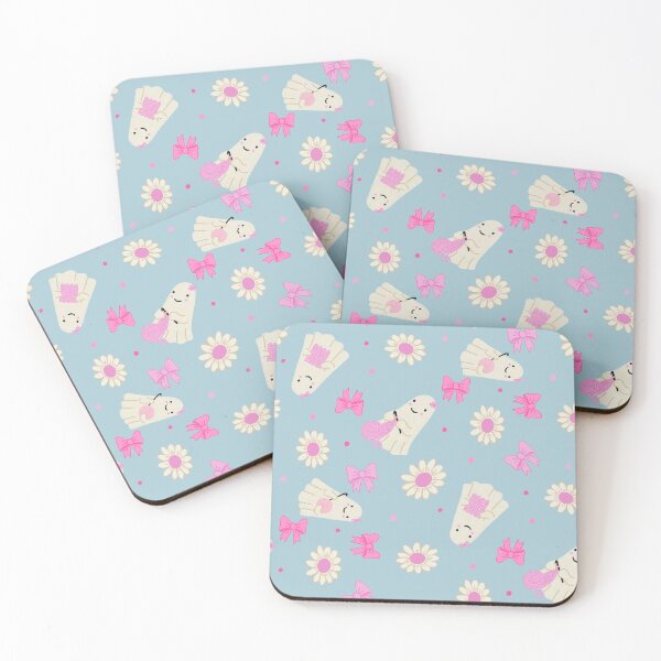 Item preview, Whimsical Crochet Ghost Fabric with Daisies Pink Bows and Yarn Balls designed and sold by hayleyhackler.
