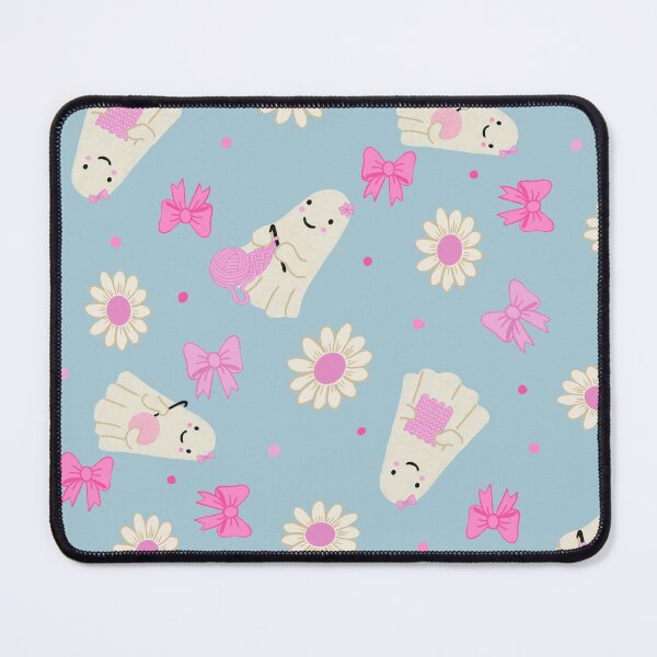 Item preview, Whimsical Crochet Ghost Fabric with Daisies Pink Bows and Yarn Balls designed and sold by hayleyhackler.