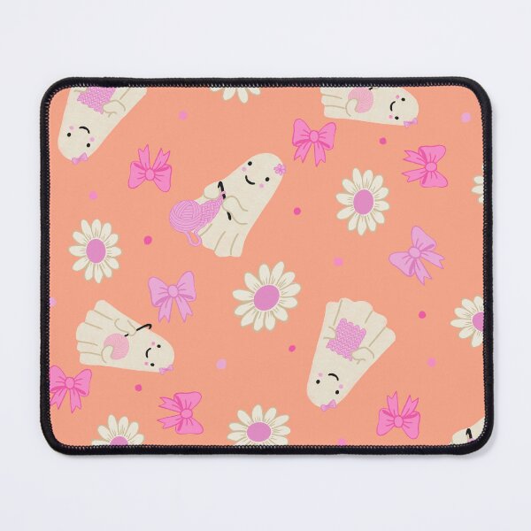 Item preview, Cute Crochet Ghost Halloween Fabric with Pink Bows Daisies and Yarn designed and sold by hayleyhackler.