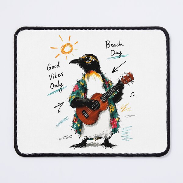 Item preview, Good Vibes Only Beach Penguin Playing Ukulele – Fun Hand-Drawn Art designed and sold by RamyGallery.