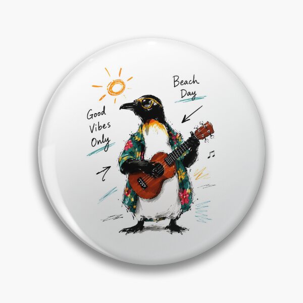 Item preview, Good Vibes Only Beach Penguin Playing Ukulele – Fun Hand-Drawn Art designed and sold by RamyGallery.