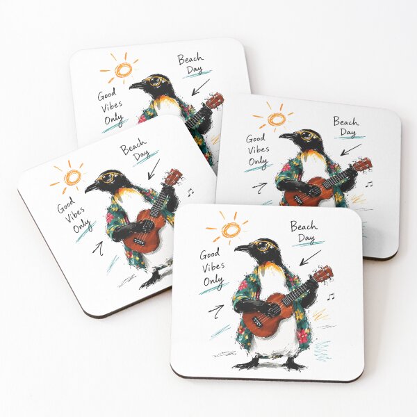 Item preview, Good Vibes Only Beach Penguin Playing Ukulele – Fun Hand-Drawn Art designed and sold by RamyGallery.