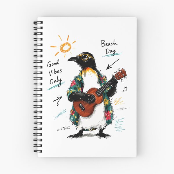 Item preview, Good Vibes Only Beach Penguin Playing Ukulele – Fun Hand-Drawn Art designed and sold by RamyGallery.