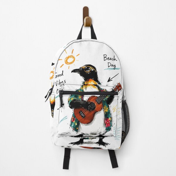 Item preview, Good Vibes Only Beach Penguin Playing Ukulele – Fun Hand-Drawn Art designed and sold by RamyGallery.