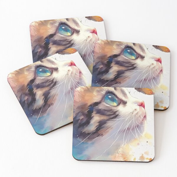 Item preview, Blue-Eyed Kitten Watching a Butterfly – Dreamy Watercolor Cat Art designed and sold by Jesus-istheway.