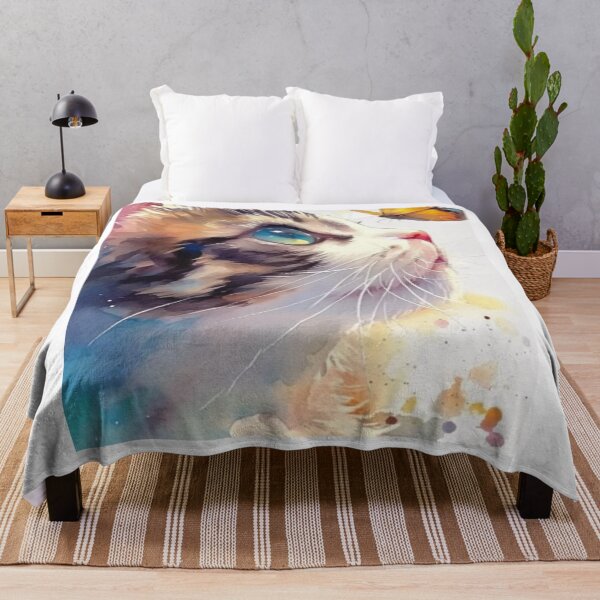 Item preview, Blue-Eyed Kitten Watching a Butterfly – Dreamy Watercolor Cat Art designed and sold by Jesus-istheway.