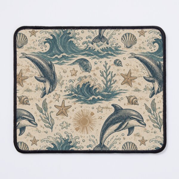 Item preview, Vintage Dolphin Seamless Pattern – Retro Ocean Marine Wildlife Design designed and sold by CallisC-Arts.